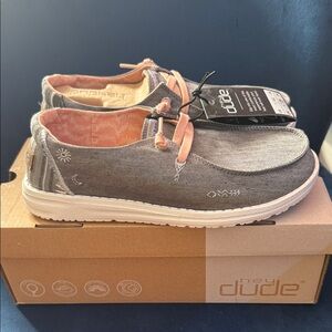 Hey Dude Gray Slip-On Shoes with Coral Accents